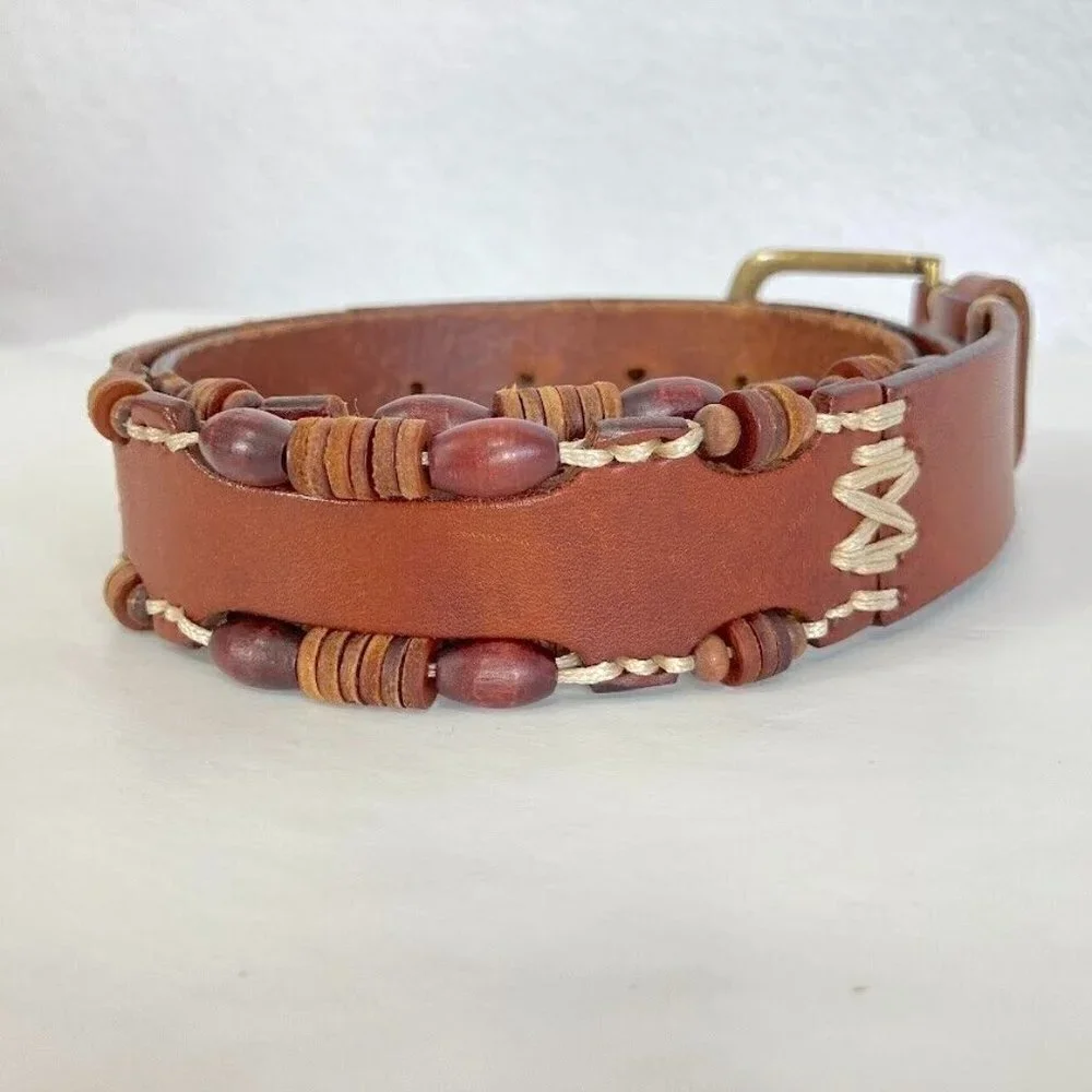 Omega Rustic Beaded Genuine Leather Belt M